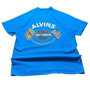 VTG HARLEY DAVIDSON T Shirt Alvin's Edinburgh Scotland Graphic Double Side sz L